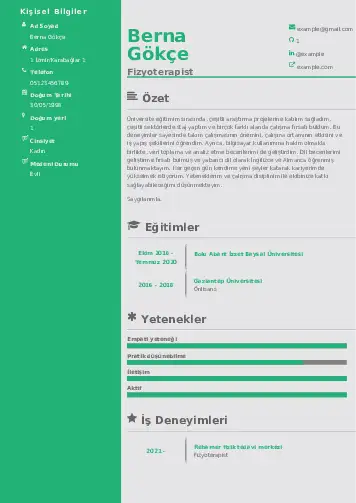 Fizyoterapist Cv Örnekleri cv indir